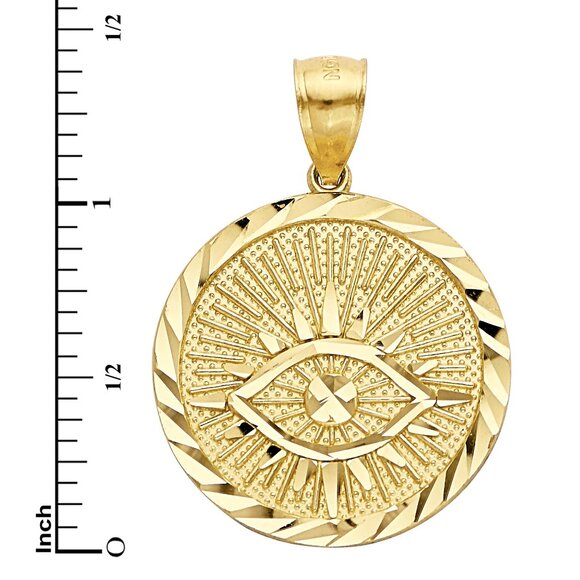 Solid 10k Gold Evil Eye Medallion Pendant - Religious Jewelry Gifts for Him - Picture 4 of 5